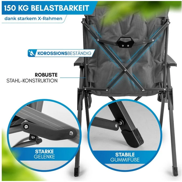Nordmut Campingstuhl verstellbare Rückenlehne 4-fach, gepolstert, kompakt, Sitzen & Liegen (Spar-Set, 1 St), hohe Lehne, klappbar, 140kg belastbar, ergonomische Sitzform, Armlehne – Bild 4