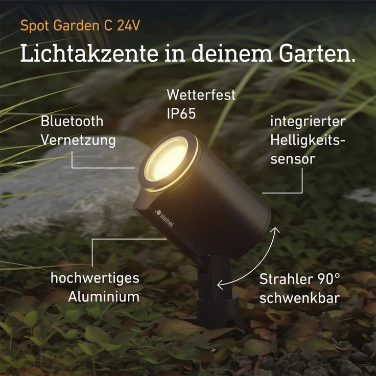 Steinel Gartenstrahler Spot Garden C 24V, inkl. Erdspieß, RGBWW, 16 Mio. Farben, dimmbarer Spotstrahler, App-Steuerung, Plug & Play, IP65, Anthrazit – Bild 5