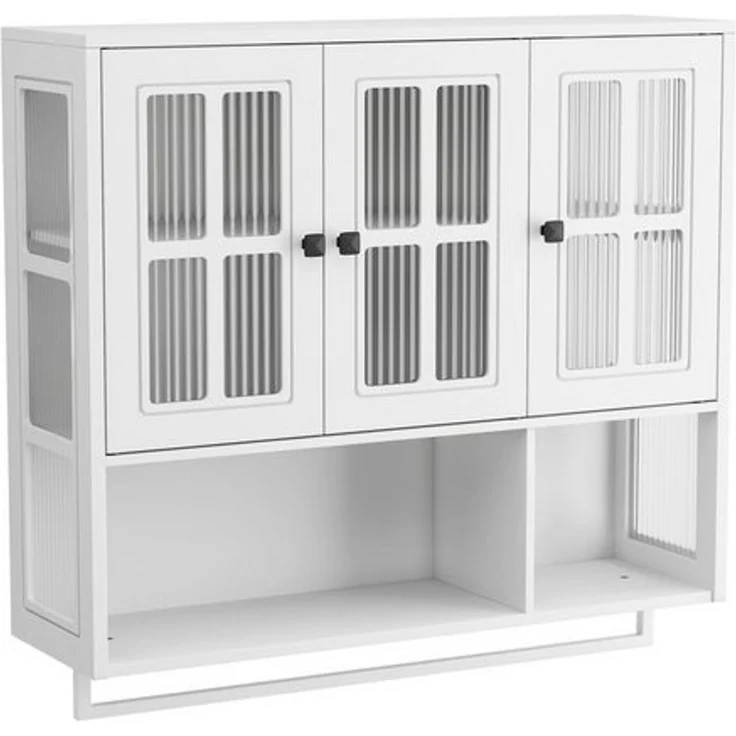 STILVORA Hängeschrank mit Glastür&Handtuchhalter,Wandschrank Badezimmerschrank mit Stauraum – Bild 4