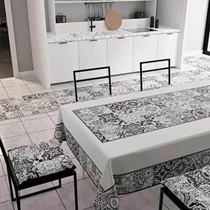 PETTI Artigiani Italiani - Schmutzabweisende Tischdecke, rechteckig, geometrisches Design, Vietri Schwarz X18-Sitzer (140x360 cm), 100% Made in Italy – Bild 5
