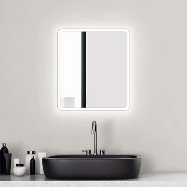 Talos Moon Badspiegel mit LED Beleuchtung, 40x45 cm, neutralweiß, umlaufender Aluminiumrahmen, feuchtraumgeeignet – Bild 5