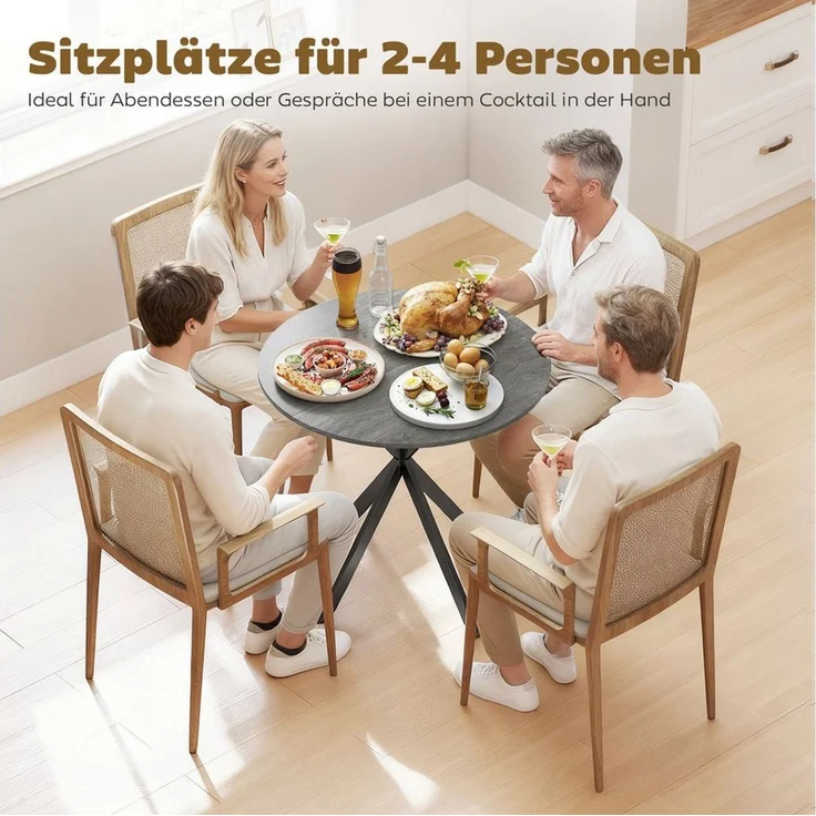 HOMCOM Esstisch Küchentisch im Industriestil mit Stahlbeinen für 2 Personen (für Esszimmer, Küche, Wohnzimmer, 1-St, rund, 80 x 80 x 75 cm), Grau – Bild 4