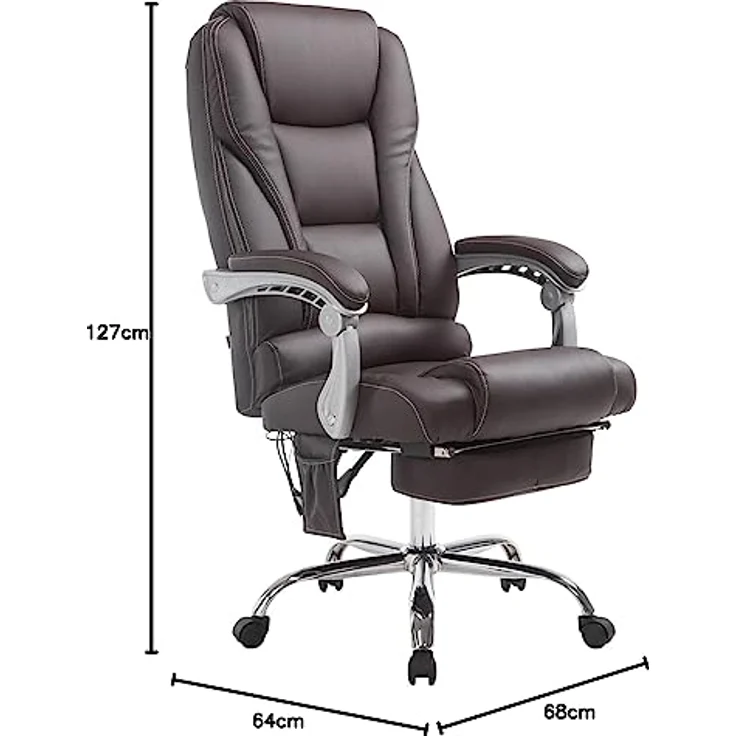 TPFLiving Bürostuhl Pacira, Braun, mit Massagefunktion, höhenverstellbar, drehbar, 68x127x64 cm – Bild 2