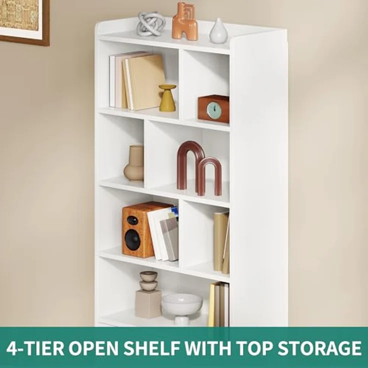 YITAHOME 4-stöckiges Bücherregal mit Türen und Schrank, freistehendes Bücherregal mit offenen Fächern für Zuhause, Büro, Wohnzimmer und Schlafzimmer, Weiß, 60 x 30 x 159 cm – Bild 7