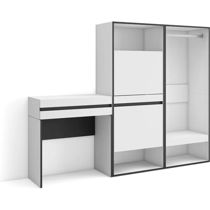 Skraut Home | Konsolentisch, Flurtisch | Beistelltisch für Eingang | 190 x 145 x 35 cm | mit Schublade | Schuhschrank | Offener Kleiderschrank | Moderner Stil | Weiß