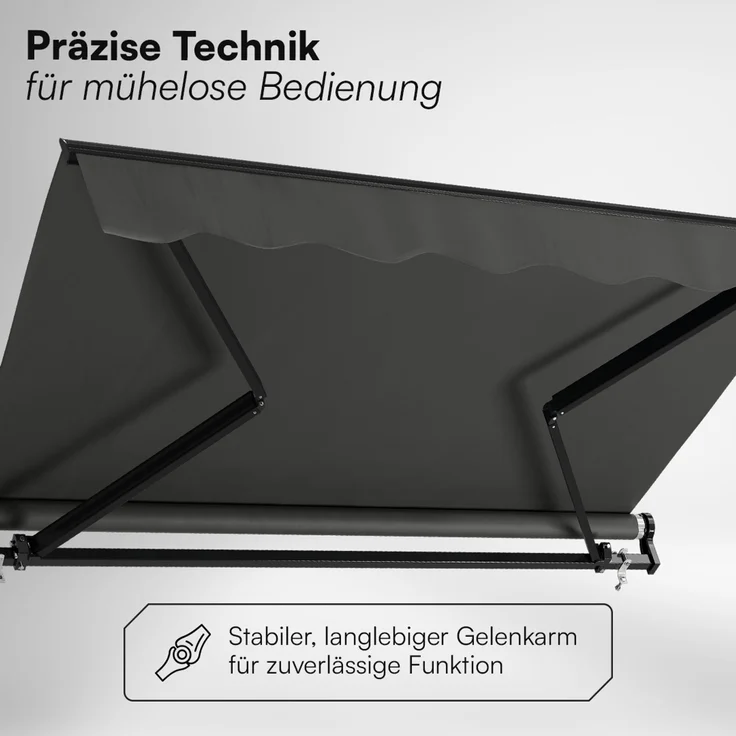 STEELSØN 'Kestria' Gelenkarmmarkise 200x150 cm, anthrazit, wetterfest und blickdicht, Markise mit Aluminium-Kassette und Wandhalterung, Balkonmarkise mit Handkurbel, vormontiert – Bild 6