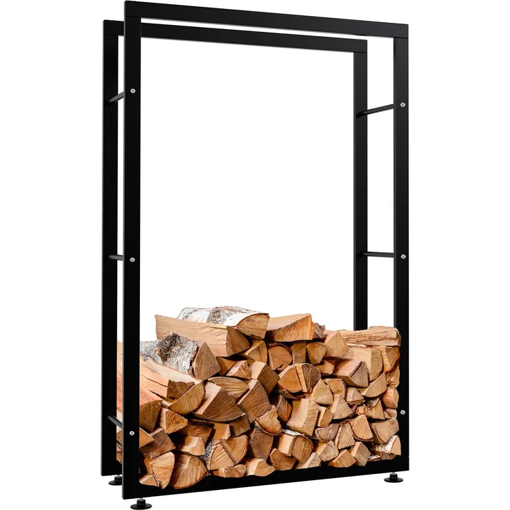 DELUKE® Kaminholzregal innen Metall SATLO - für Feuerholz Brennholzregal innen Kaminholzständer Kaminholzhalter Feuerholzregal InnenSchwarz, 25x80x125cm