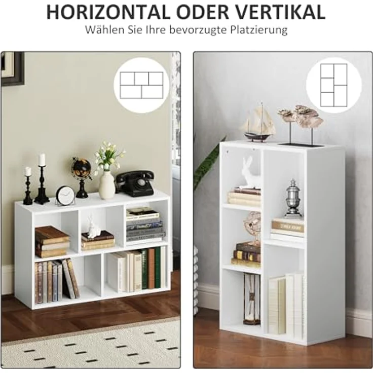HOMCOM Bücherregal modernes Standregal mit 5 offenen Ablagefächern, freistehendes Ausstellungsregal 1-tlg, 50 x 24 x 80 cm, Weiß – Bild 6