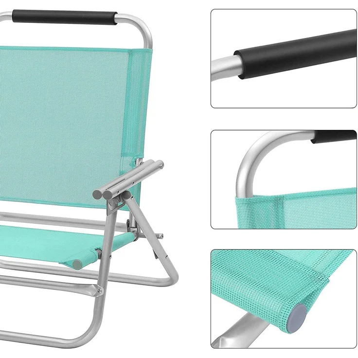 SONGMICS Strandstuhl mit Armlehnen Tragbarer Klappstuhl Rückenlehne 4-stufig verstellbar Grün GCB065C01 – Bild 4