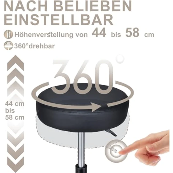 Zedelmaier Rollhocker höhenverstellbar, Bürohocker mit Gummirollen, 360° drehbar Hocker mit Rollen & 10 cm Polsterung, Sitzhocker Werkstatt, Drehhocker ergonomisch, Sitzhöhe 44–58 cm, Weinrot – Bild 7