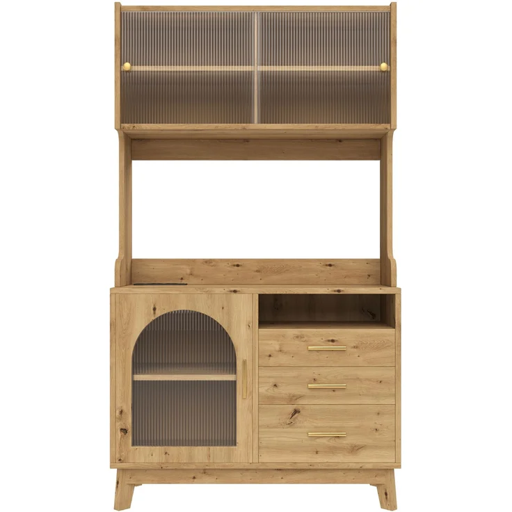 Buffetschrank 100,5 x 40 x 178 cm mit Steckdosen und USB – Hochschrank in Holzoptik – Bild 9