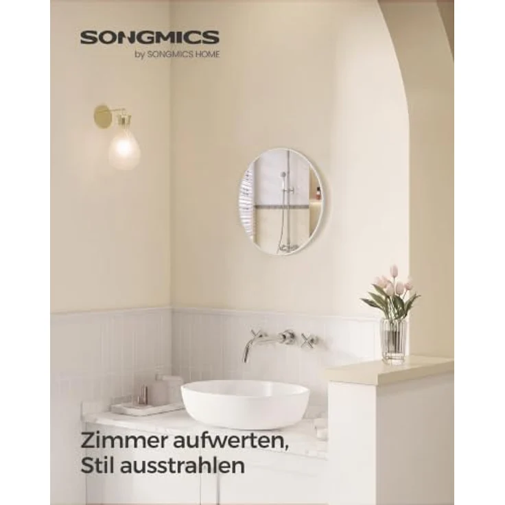 SONGMICS Runder Spiegel, Wandspiegel, Aluminiumrahmen, 41 cm | Modern, einfache Montage, für Bad, Wohnzimmer, Schlafzimmer, Flur, Mattweiss, BERIT Kollektion LWM104WC01 – Bild 2