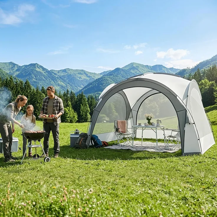 Aoxun Event Shelter Pavillon mit Seitenwänden, Strandzelt Partyzelt, Veranstaltungszelt mit Türen und Fenstern, Wasserdicht (2000 mm), UPF 50+, 3,5X 3,5X 2,3m, Grau
