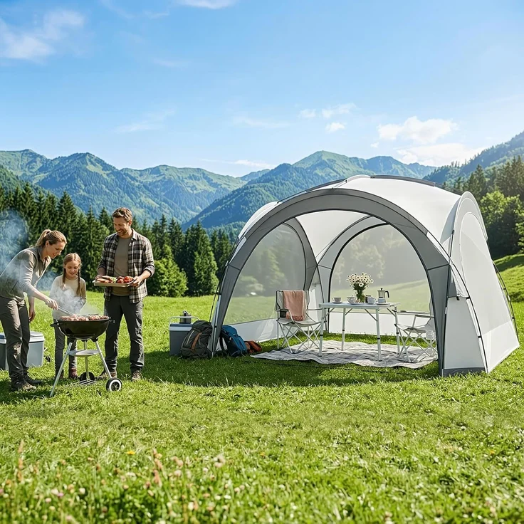 Aoxun Event Shelter Pavillon mit Seitenwänden, Strandzelt Partyzelt, Veranstaltungszelt mit Türen und Fenstern, Wasserdicht (2000 mm), UPF 50+, 3,5X 3,5X 2,3m, Grau – Bild 1