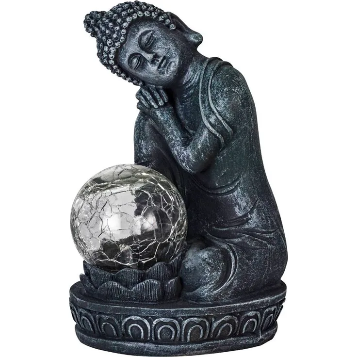 Eglo 48932 LED Solarleuchte Z_SOLAR BUDDHA Kunststoff grau 1X0,06W H:19. 5cm Ø11. 5cm 6000K IP44 mit Schalter ein/aus