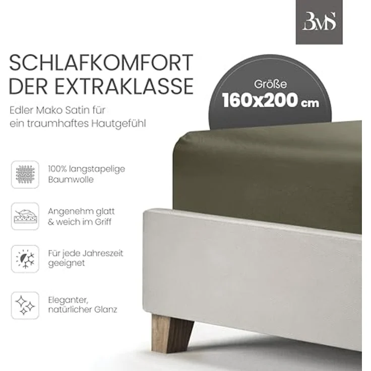Mako-Satin Spannbettlaken dark olive 160x200cm – Bild 2