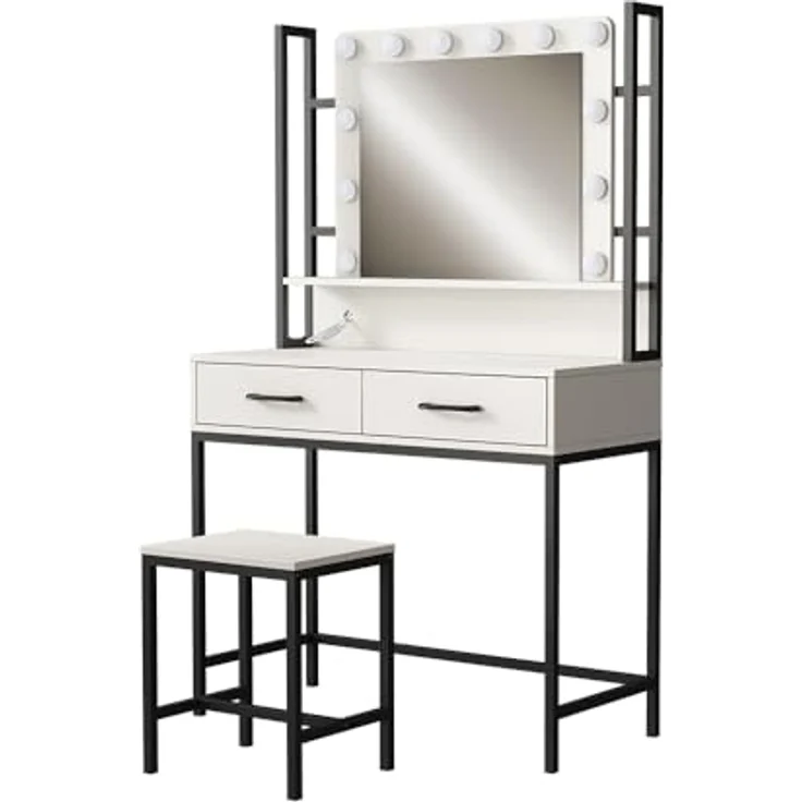 Vichy Schminktisch Luvia, 90 cm, Weiss/Schwarz mit LED-Beleuchtung und Hocker (40 x 40 x 146 cm) – Bild 3