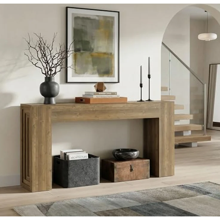 LITTLE TREE Konsolentisch 160 cm, Landhaus Sofatisch mit holzoptik, Schmaler Flurtisch in Braun für Wohnzimmer & Eingangsbereich, Stabile Ablage, Einfacher Aufbau – Bild 8