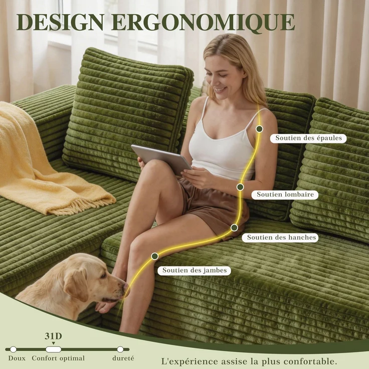 ZUBALIYA Sofa, modular kombinierbar, H 58 × T 168 × B 261 cm, Grün, Cord – Bild 12
