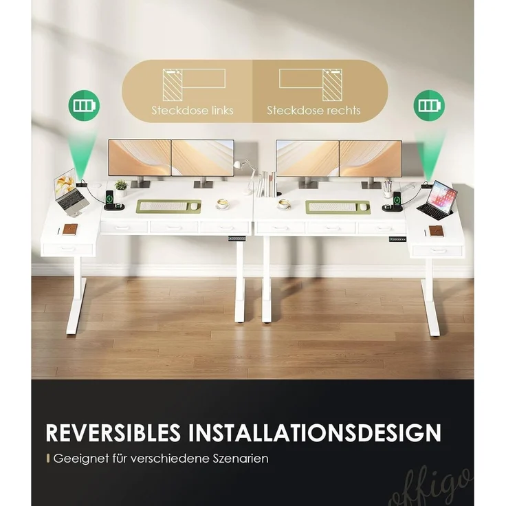 Eckschreibtisch Höhenverstellbar Elektrisch LForm 160 x 80 cm Weiß – Bild 7