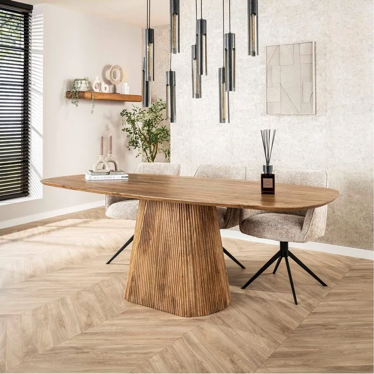 alesvelt Esstisch Aurelio Sand Dänisch-Ovaler Design Tisch mit Rillen-Säule (1-Stück), 215 x 105 x 77h cm
