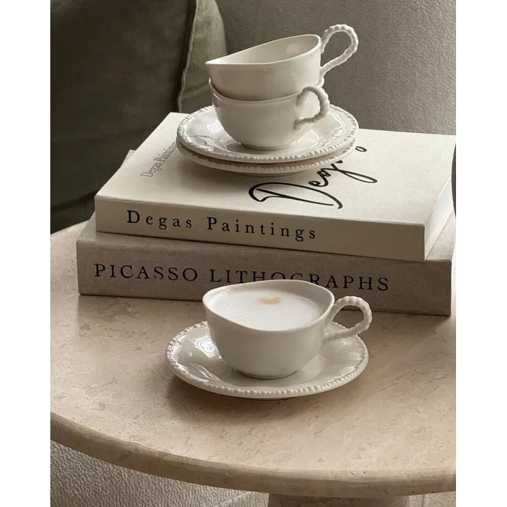 EKA Kaffeeservice Pearl White Kaffeetassen Set (12-tlg), 6 Personen, Porzellan