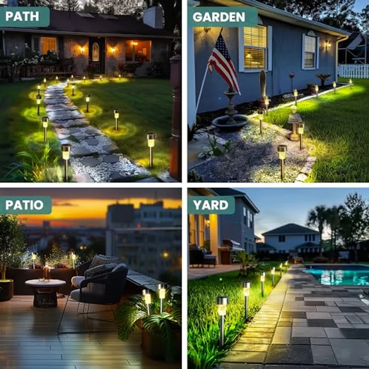 GIGALUMI Solarlampen für außen, 24 Stück, wasserdichte Solar Gartenleuchten in Warmweiß, automatisch EIN/AUS, Edelstahl, für Garten, Balkon, Terrasse, Rasen, Wege – Bild 2