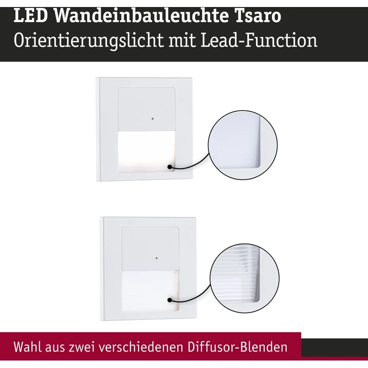 LED Wandeinbauleuchte Tsaro eckig 80x80mm 1W 80lm 230V 2700K Weiß matt – Bild 5