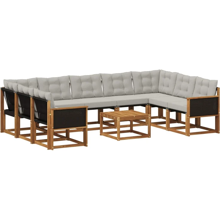 vidaXL Outdoor-Sofagarnitur 10 stk. 9-Sitzer Natur und Hellgrau 3382215 – Bild 2