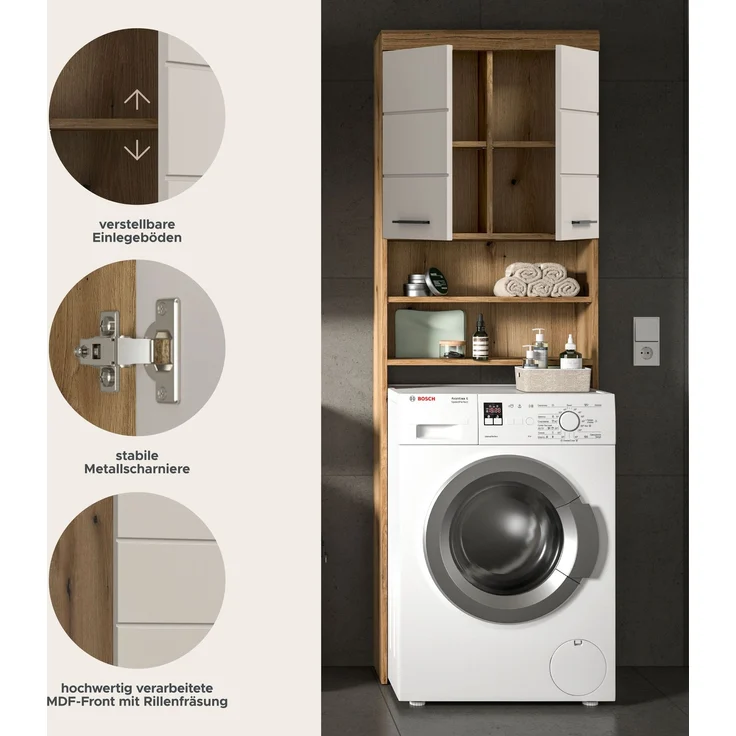 Waschmaschienenüberbau B/H/T: 63x191x24 cm in Evoak Oak Nachbildung – Bild 7