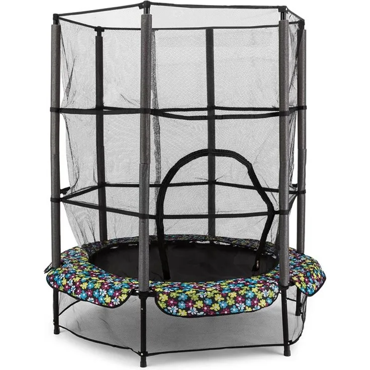 Rocketkid 5 Trampolin 140cm Sicherheitsnetz Bungeefederung Blumenmuster Schwarz