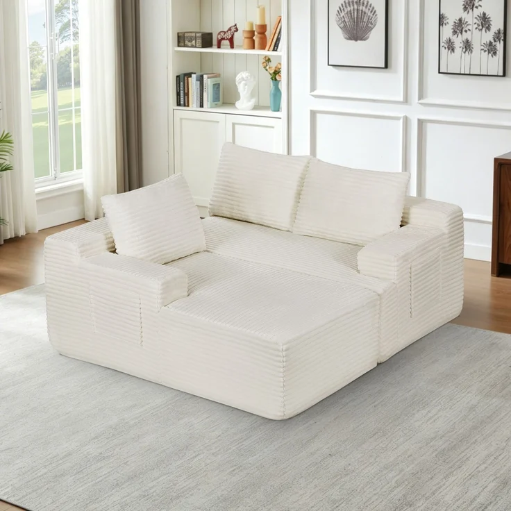 ZUBALIYA Knochenloses Sofa, L‑förmiges Cloud‑Ecksofa mit tiefem Sitzkomfort – ohne Montage, modulares Schlafsofa, 66 x 152 x 238 cm, Beige, Rechts – Bild 10