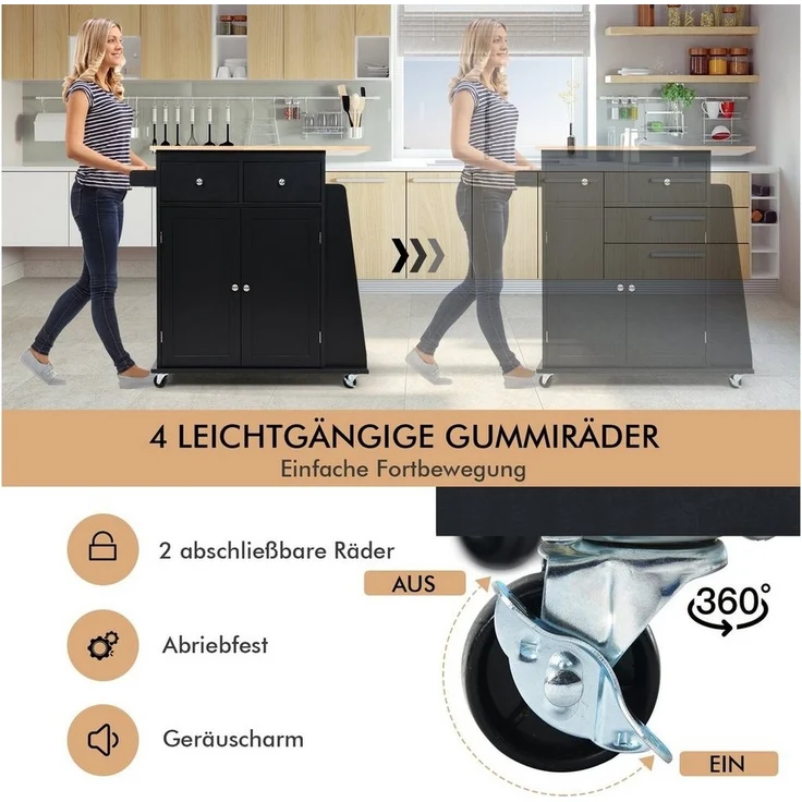COSTWAY Küchenwagen, mit Arbeitsplatte, Schubladen & Gewürzregal, rollen – Bild 2