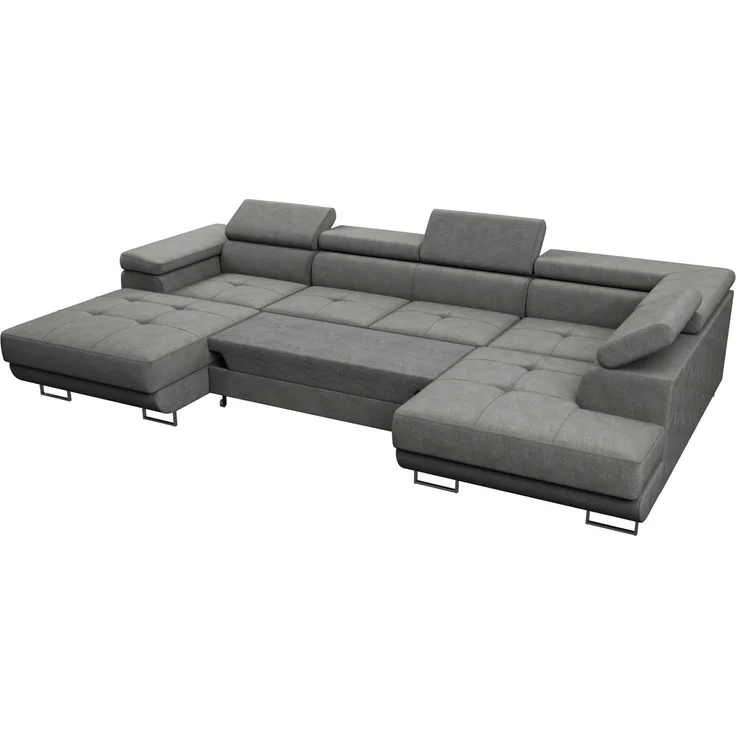 Wohnlandschaft Caris U mit Schlaffunktion, einstellbare Kopfstützen und zwei Bettkästen (Graphit (Kronos 22), Ecksofa Rechts) – Bild 3