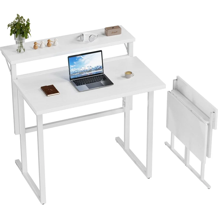 JUMMICO Schreibtisch Klappbar, 80cm Kleiner Schreibtisch mit Monitorablage, 2-stufiger Klapptisch für Home Office, Büro, Schule, Computertisch für kleine Räume (Weiß)