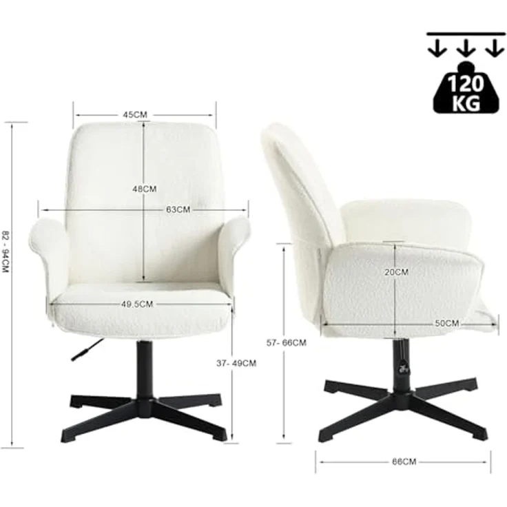 MEUBLE COSY Bürostuhl 2er Ergonomisch Schreibtischstuhl mit höhenverstellbar Armlehnen 360° Drehbar Schminkstuhl Sessel für Büro Wohnzimmer Schlafzimmer Vanity, Bouclé Frottier, Weiß – Bild 3