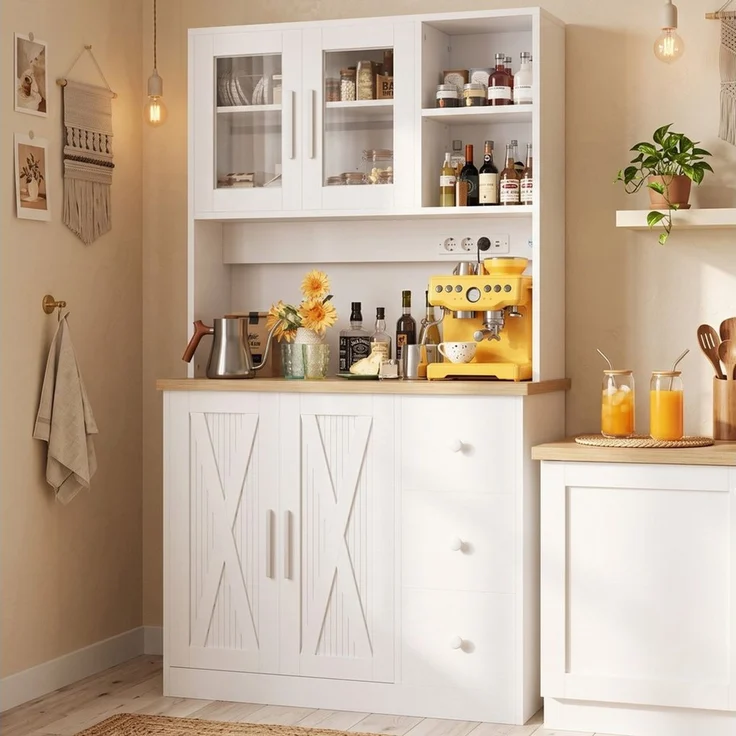 HOMALL Highboard Küchenbuffet Sideboards,Geschirr Insel Schrank (mit LED-Beleuchtung,Steckdose,staubgeschützter Glastür) – Bild 1