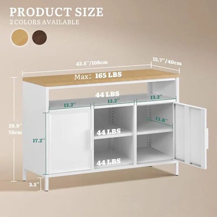 YITAHOME Aufbewahrungsschrank, Metallschrank, Sideboard, Schrank mit Doppeltür, Magnetverschluss, verstellbare Einlegeböden, Stahlgestell – Bild 3