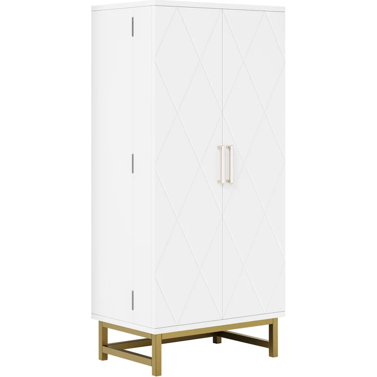 Vorratsschrank 60 x 40 x 130 cm aus Spanplatte in Weiß mit goldfarbenen Griffen – Bild 6