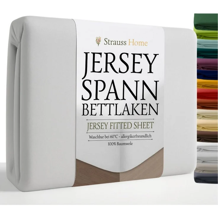 Strauss Home Spannbettlaken Premium, Gummizug: Rundumgummi, 150gr/m2 Premium Jersey 100% Baumwolle – Bild 1