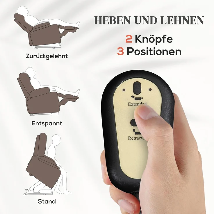 HOMCOM Massagesessel Fernsehsessel mit Aufstehhilfe Elektrisch, mit Liege-/ Wärmefunktion (TV Sessel, 1-St, Relaxsessel), für Wohnzimmer, Schlafzimmer, Braun – Bild 4