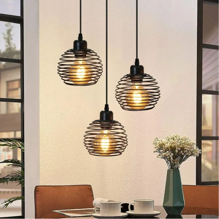 Nettlife Pendelleuchte Schwarz Esstisch Vintage Metall E27 Hängelampe Retro Hängeleuchte, LED wechselbar, für Esstisch Küche Esszimmer Wohnzimmer Arbeitszimmer Büro