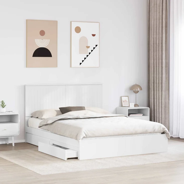 vidaXL Aufbewahrungsbett mit Kopfteil Weiß 150 x 200 cm Holzwerkstoff 3411194 – Bild 2