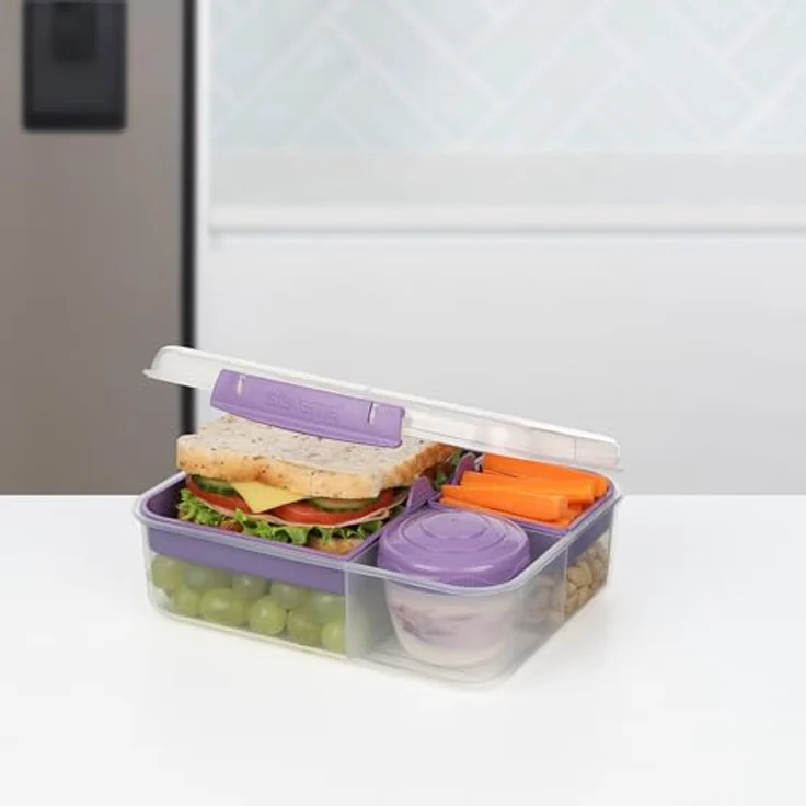 Sistema Bento Box TO GO Brotdose mit Fächern | 1,65 L Lunchbox mit Joghurt- /Fruchtbehälter | Lunchbox Kinder & Erwachsene | Lila – Bild 3