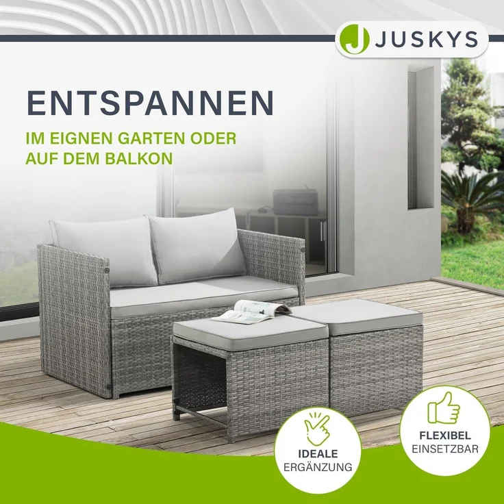 Juskys 'Jamaika' 2in1 Relax Gartenmöbel Set - Tisch, Gartenlounge Sofa, Polyrattan Grau – Bild 8