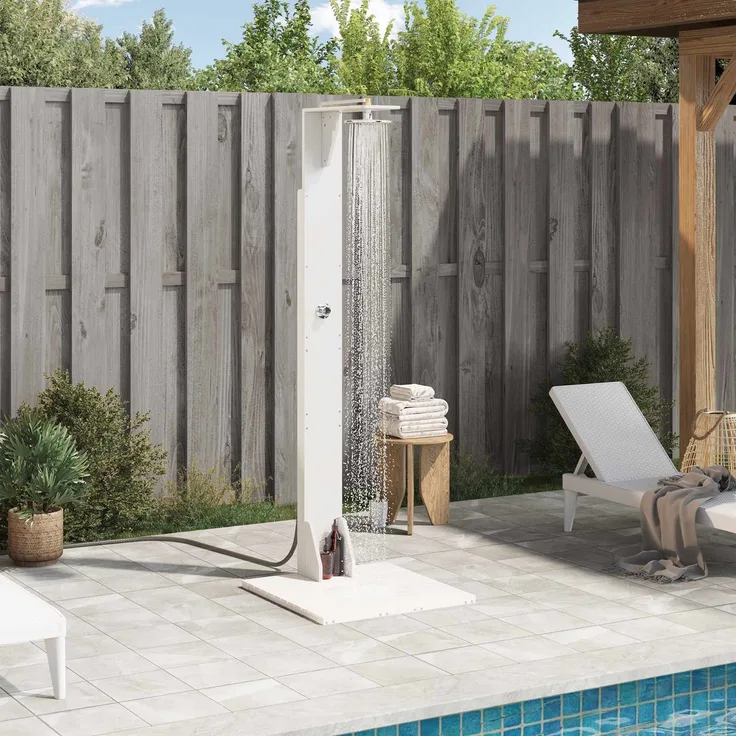vidaXL Gartendusche 214,5 cm Massivholz Kiefer und Edelstahl Weiß 886345