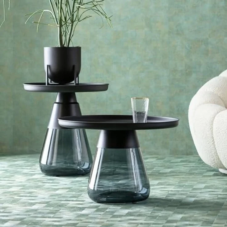 Kare Design Beistelltisch Bottiglia Smoke, Schwarz, 50cm Durchmesser, Luxuriöses Modernes Design, Rund, Leicht, Couchtisch, Wohnzimmertisch, Tischplatte Stahl, Gefärbtes Glas, 52 x 50 x 50 cm (H/B/T) – Bild 2