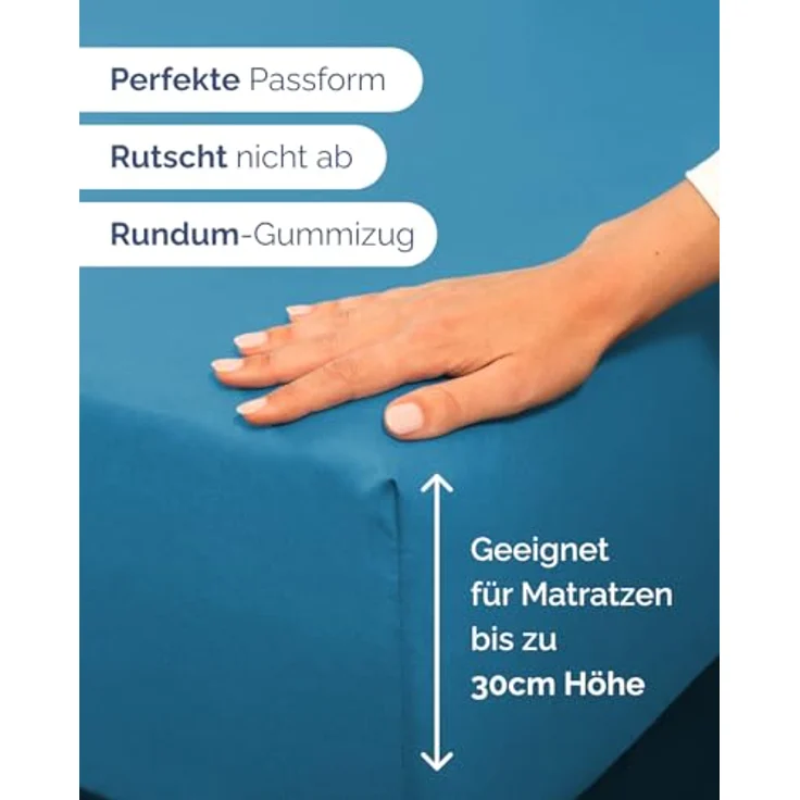 Spannbettlaken 120x190 cm Jeansblau - 30cm (12") Tiefe Tasche - Premium Mikrofaser Spannbetttuch - Weich, Knitter- und Bügelfrei - Atmungsaktiv, Hypoallergen und Oeko-TEX Standard 100 Zertifiziert – Bild 3