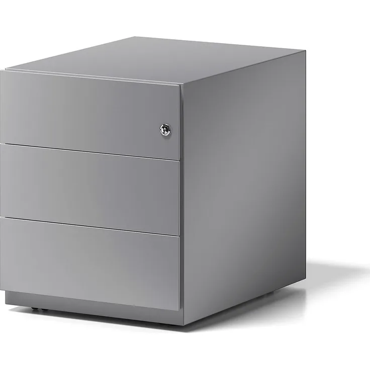 Rollcontainer Note™ mit Griffleiste, 3 Universalschubladen, Farbe silber