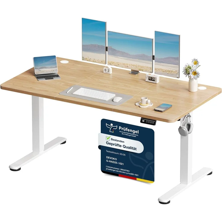 Devoko Elektrisch Höhenverstellbarer Schreibtisch 150 x 60cm,Beige | Schreibtisch Höhenverstellbar Tisch, Steh-Sitz Bürotisch, Computertisch mit Memory-Funktion, Stehpult, Standing Desk